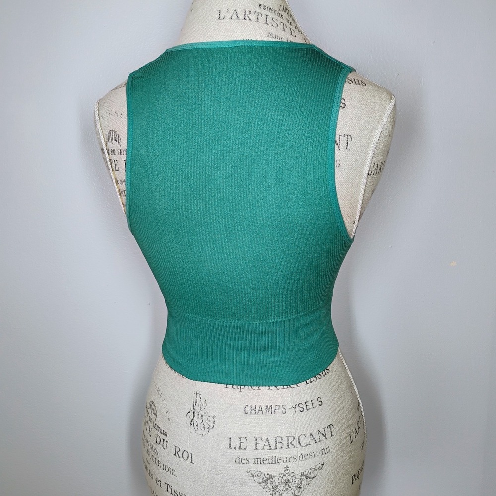 Out From Under Urban Outfitters Deep V Ribbed Vest Top Turquoise Crop Size S - Picture 4 of 8